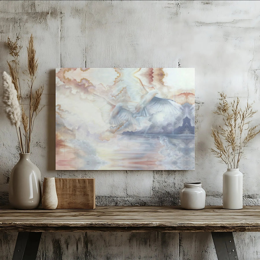 White Doves Canvas Art | Ethereal Abstract Clouds & Water Wall Decor | Premium 1.25 Inch Gallery Wrap | Peaceful Home Gift for Living Room