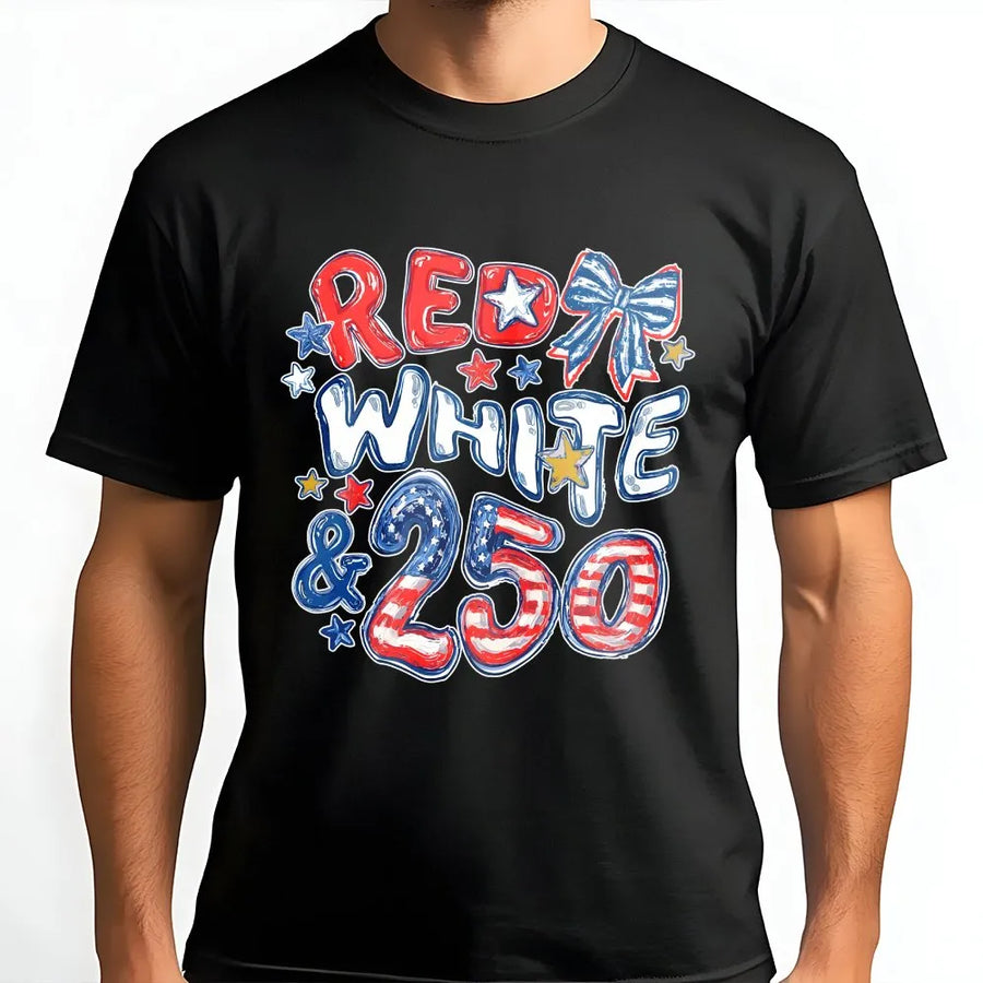 250th Anniversary T-Shirt | Red White and 250 Patriotic Design | Premium Cotton Blend | USA 4th of July Gift for Men and Women