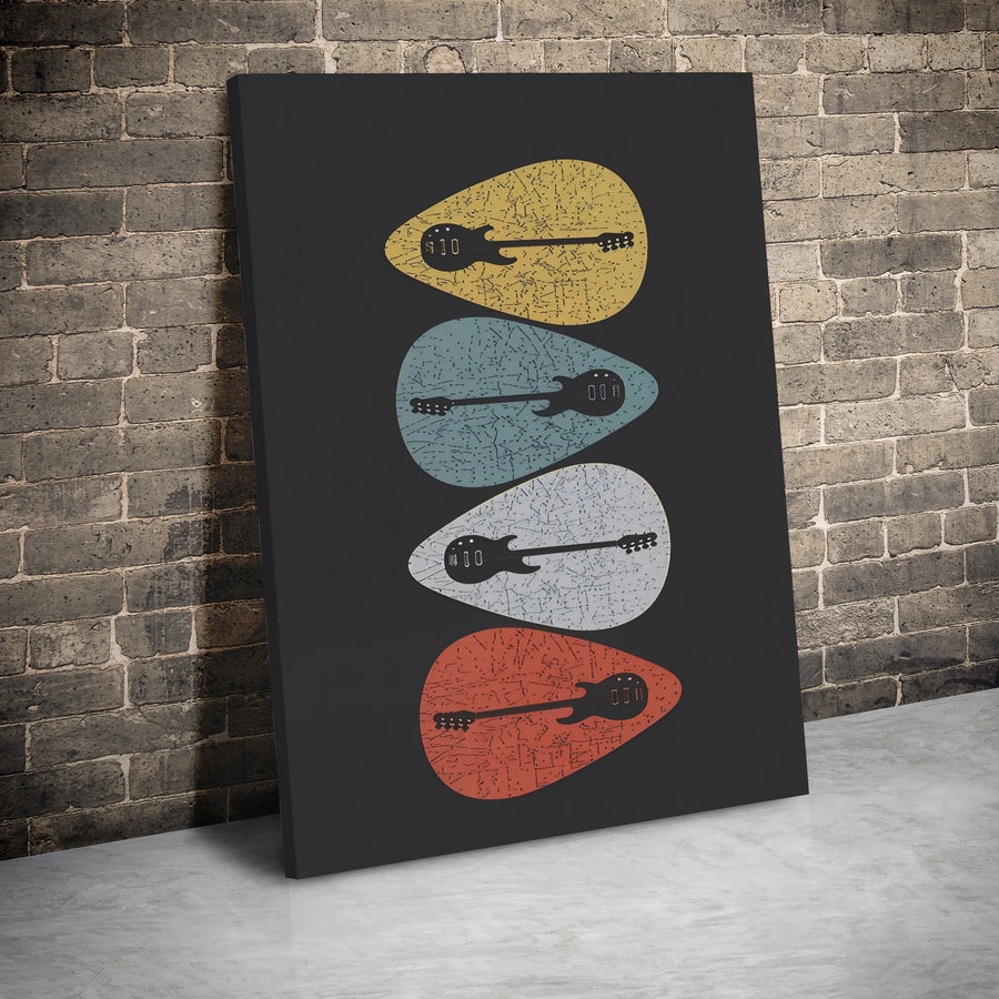 Electric Guitar Pick Canvas Wall Art | Mid-Century Modern Music Poster | Premium Gallery Wrapped Print | Gift for Musician Guitarist