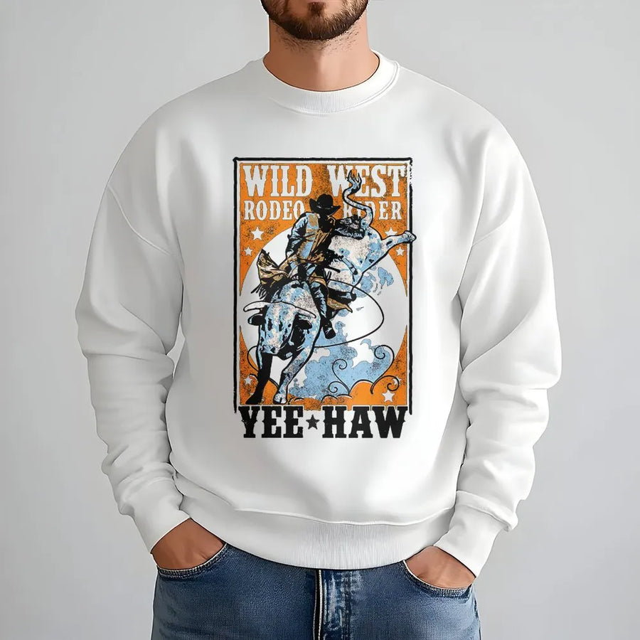 Retro Cowboy Sweatshirt | Wild West Bull Rider Rodeo Graphic | Premium Cotton Blend | Unisex Western Apparel Gift for Rodeo Fan
