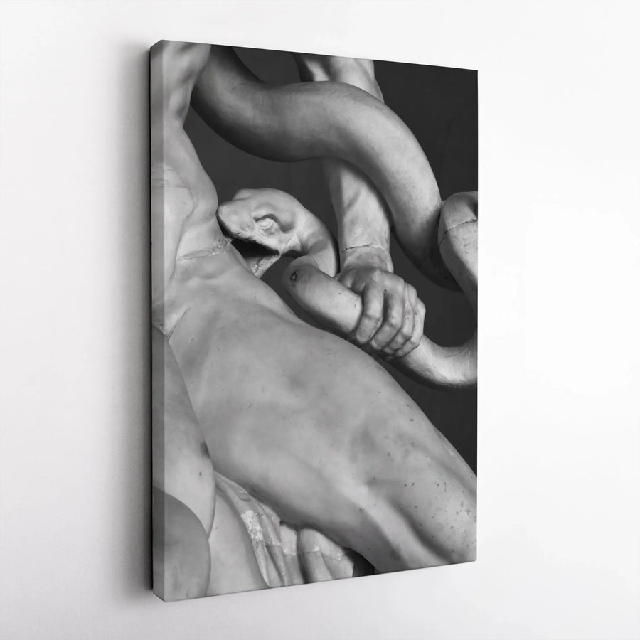 Laocoön Sculpture Vertical Canvas | Greek Mythology Wall Art Print | Premium Black and White Photography | Collector's Home Decor Gift for Art Historian