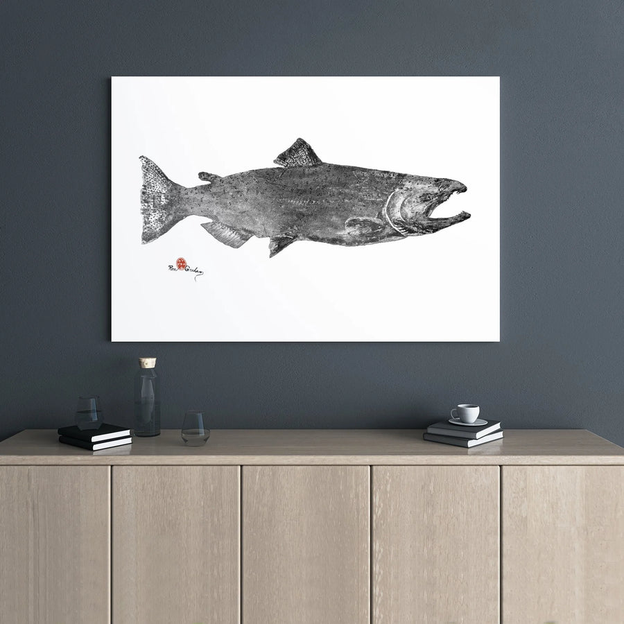 Gyotaku Salmon Canvas Print | Japanese Fish Rubbing Wall Art | Premium Gallery-Wrapped Canvas | Fisherman Gift & Coastal Decor