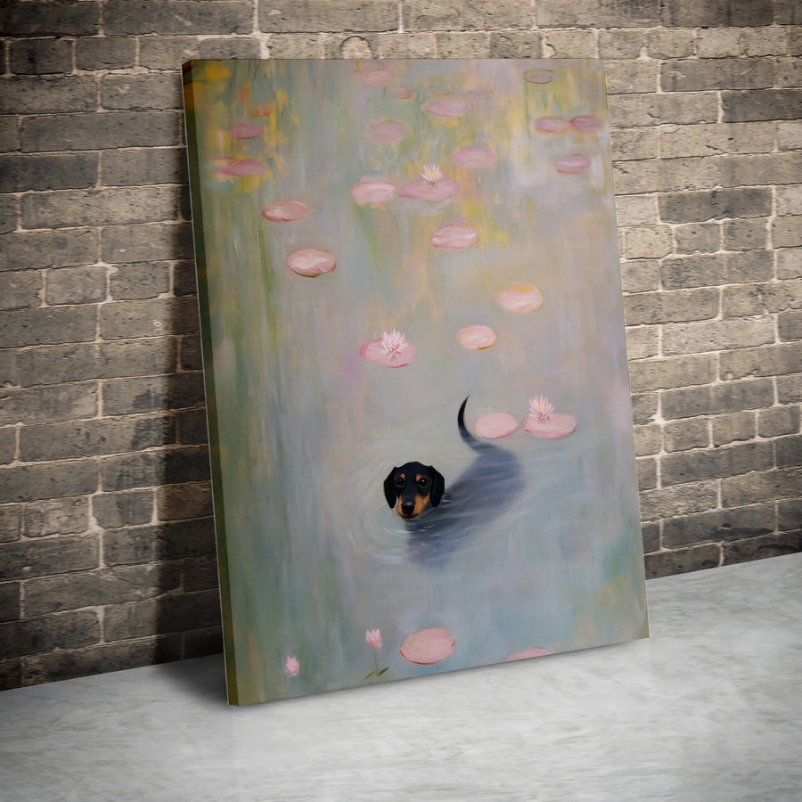 Dachshund Wall Art | Impressionist Water Lilies Dog Painting | Gallery Wrap Canvas | Unique Dog Lover Gift Home Decor