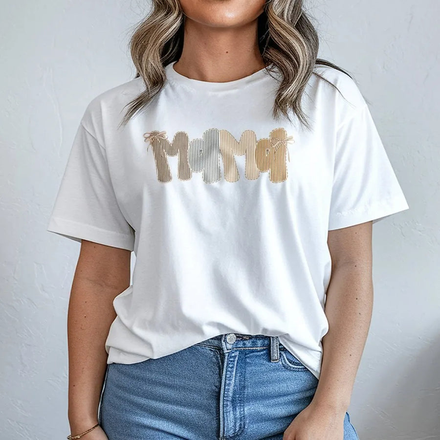 Mama T-Shirt | Trendy Seersucker Style Graphic Tee | Soft 100% Cotton | Mothers Day Gift for New Mom