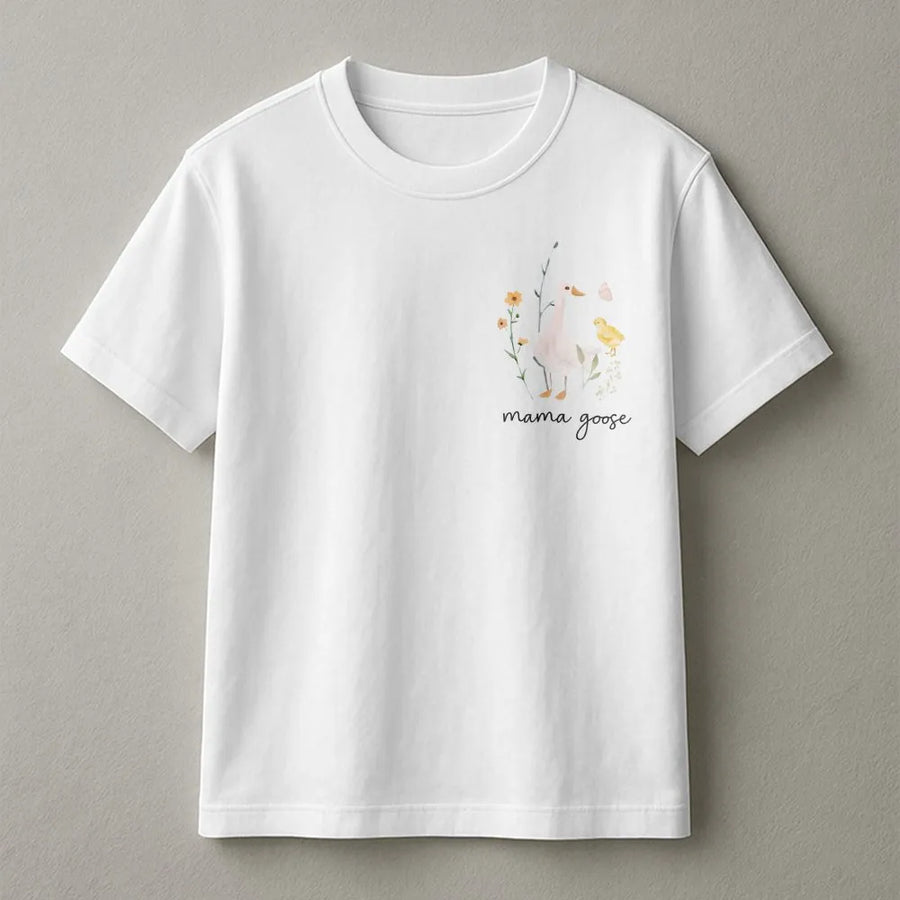 Mama Goose T-Shirt | Floral Mother Goose Design | 100% Premium Cotton | Cute Gift For Mom, New Mom Pregnancy Reveal, Birthday Present