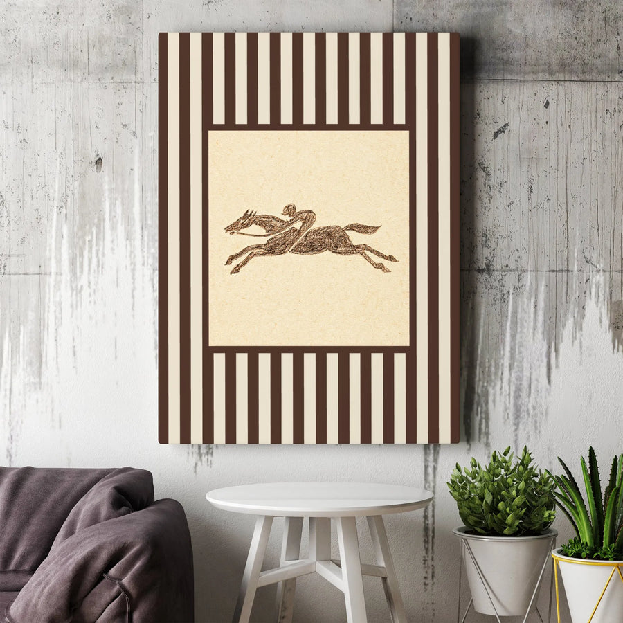 Horse Racing Jockey Canvas Art | Vintage Equestrian Striped Print | Premium Gallery-Wrapped Wall Decor | Gift for Horse Lovers
