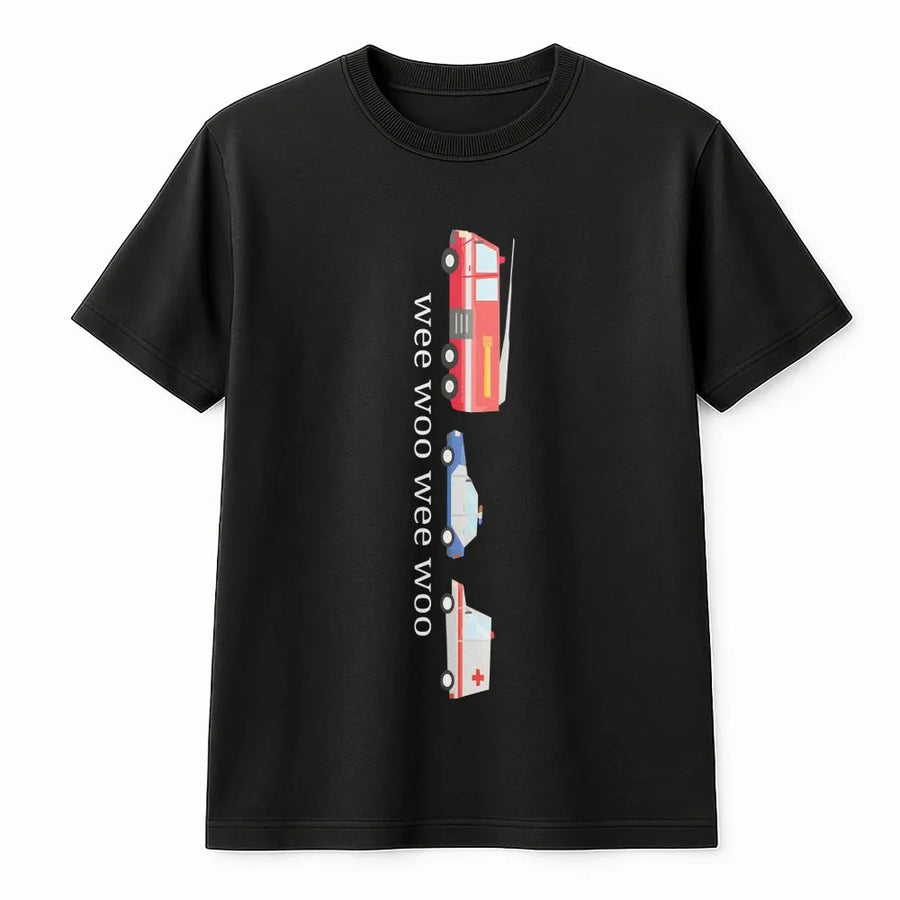 Funny Wee Woo T-Shirt | Emergency Vehicle Graphic Sweatshirt | Premium Cotton-Blend | Gift for 911 Dispatcher, EMT, First Responder