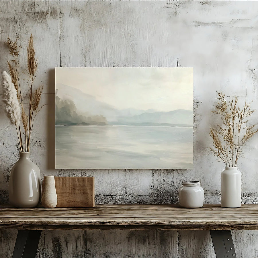 Misty Lake Landscape Canvas Print | Abstract Mountain Wall Art | Premium Gallery Wrap Decor | Modern Minimalist Home Office Gift