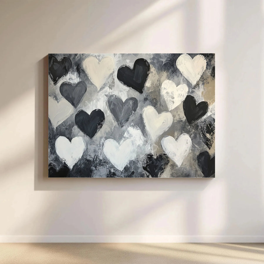 Abstract Hearts Canvas Wall Art | Textured Brushstroke Painting Print | Premium Gallery Wrapped Canvas | Modern Living Room Decor Gift