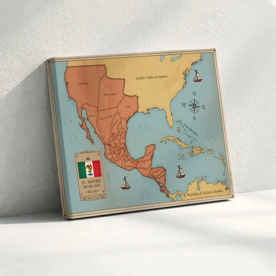 Mexican Empire 1822 Historical Map | Vintage Style Cartography Art | Premium 1.25 Inch Thick Gallery Canvas | History Gift for Collectors