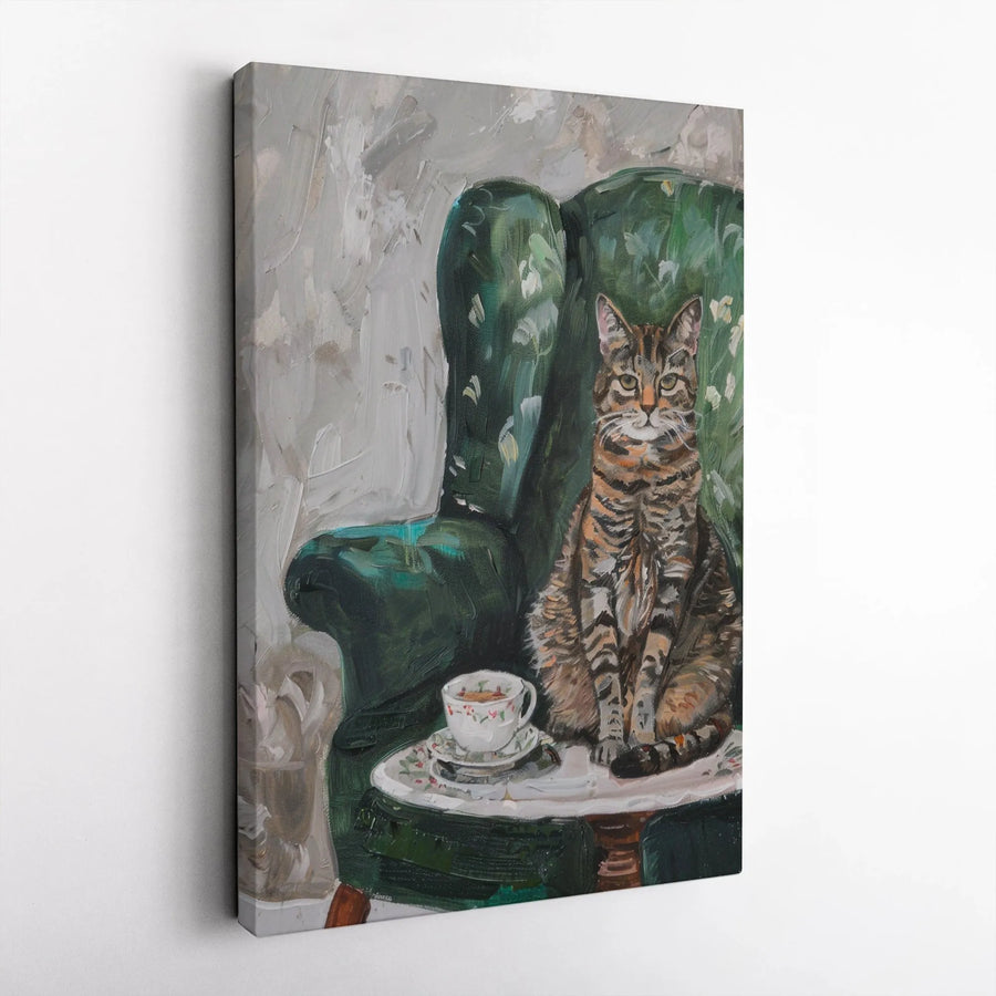 Tabby Cat Wall Art | Impressionist Oil Painting Print | Gallery Wrapped 1.25" Canvas | Whimsical Cozy Decor Gift for Cat Lovers