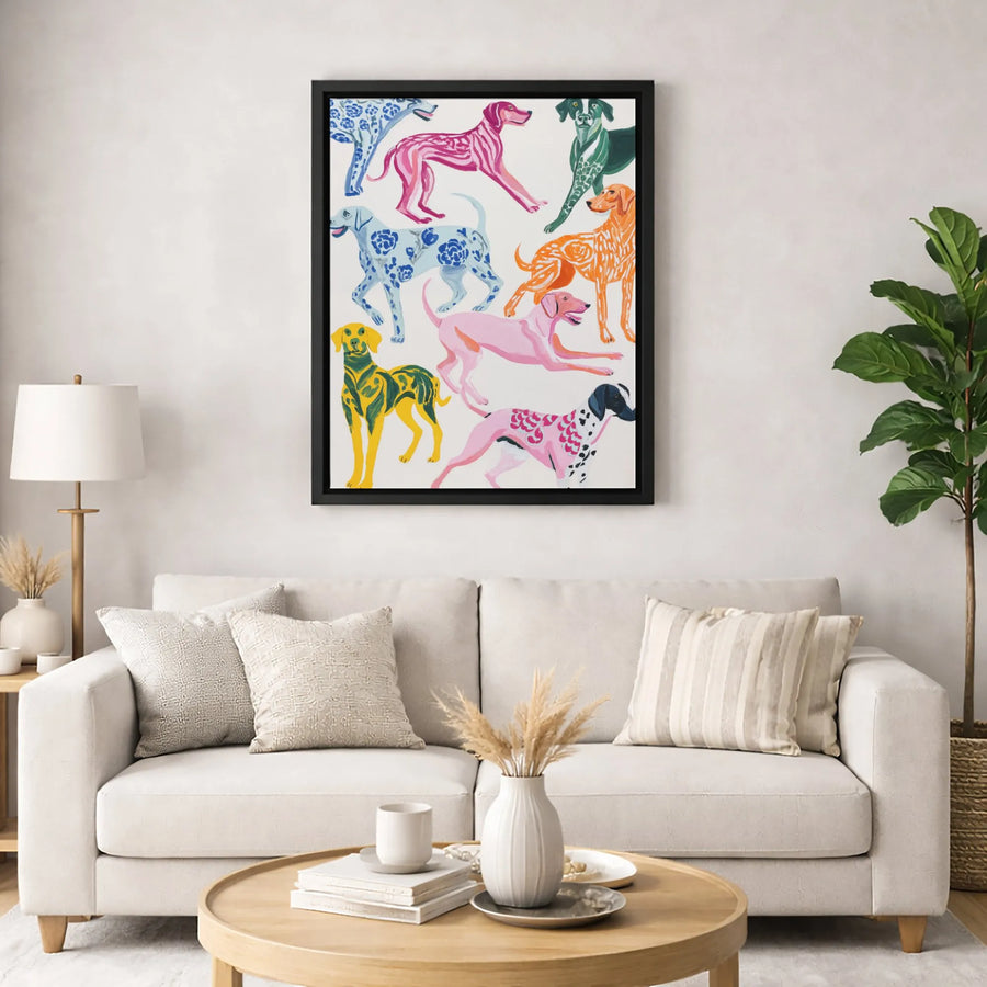 Colorful Dog Art Canvas | Modern Abstract Floral Pet Painting | Gallery-Quality 1.25-Inch Wall Decor | Gift for Dog Lovers