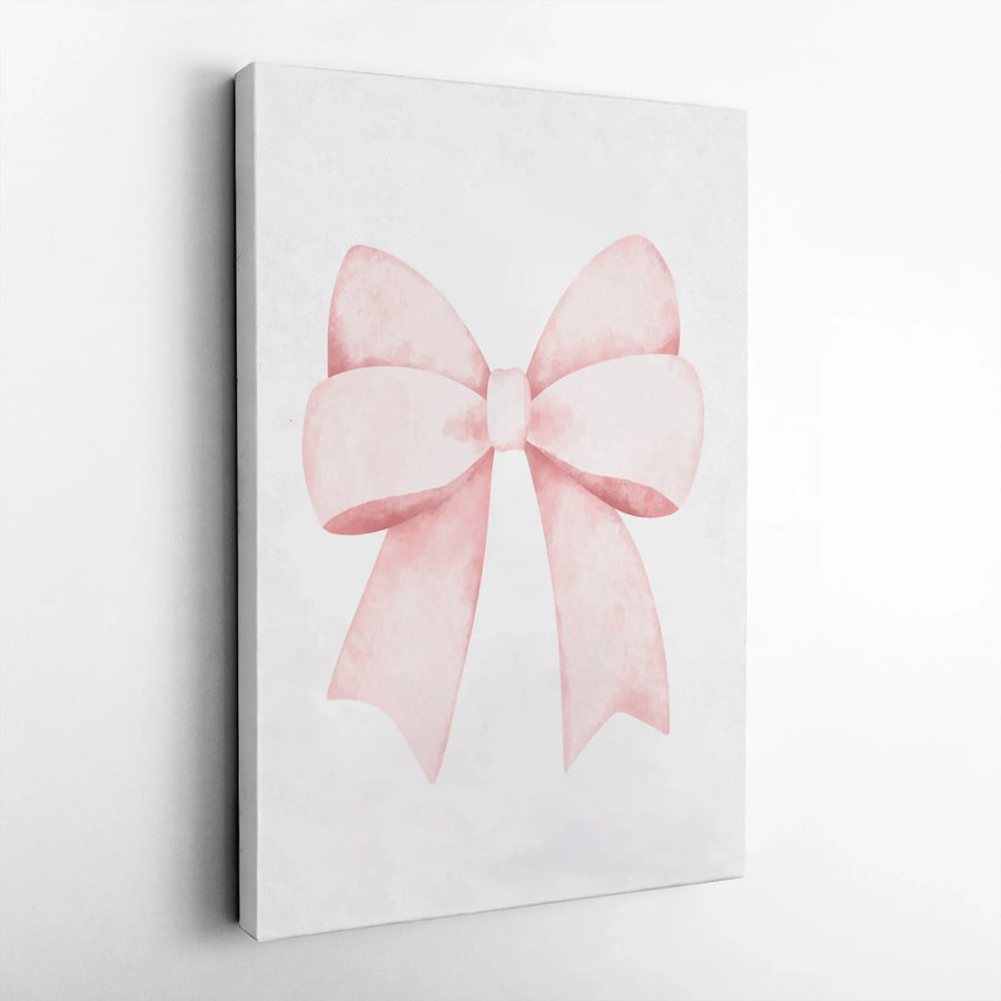 Pink Bow Wall Art | Watercolor Ribbon Canvas Print | Gallery-Quality 1.25-Inch Profile | Aesthetic Home Decor Gift for Her