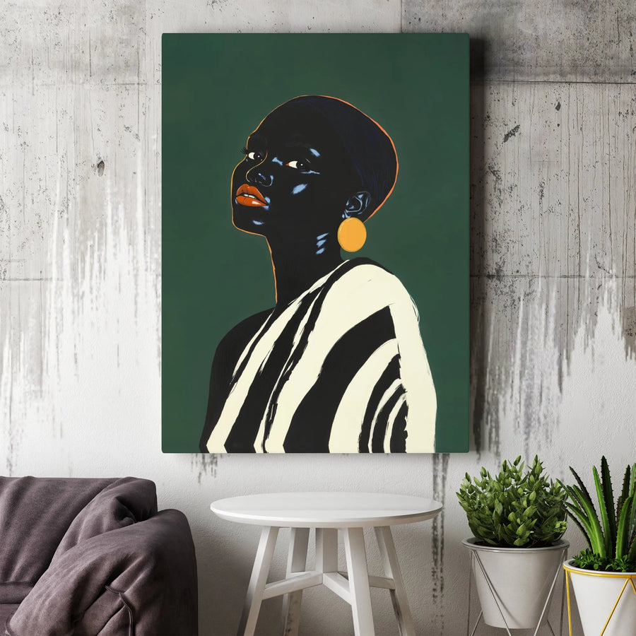 African American Woman Portrait Canvas | Minimalist Black Art Print | Premium 1.25" Gallery Wrap | Modern Home Decor Gift