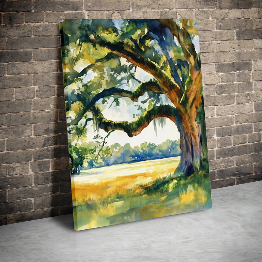 Watercolor Oak Tree Canvas | Lush Landscape Painting Print | Premium Gallery Wrapped Canvas | Modern Farmhouse Decor Gift