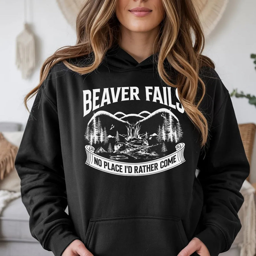 Beaver Falls Funny Hoodie | Sarcastic Nature Graphic Sweatshirt | Soft Cotton Blend Pullover | Humorous Gag Gift for Men and Women