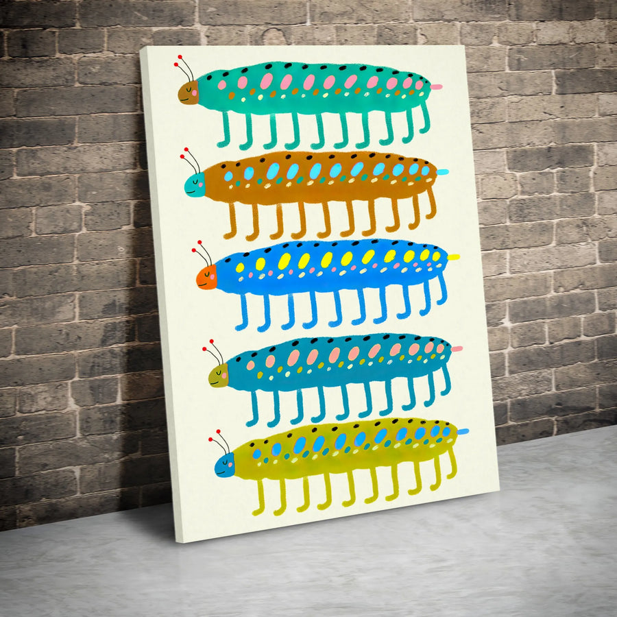 Colorful Caterpillar Canvas Art | Whimsical Insect Wall Decor | Premium 1.25-Inch Gallery Wrap | Cute Nursery & Kids Room Gift