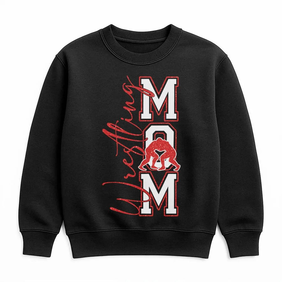 Wrestling Mom Sweatshirt | Varsity Letter Sports Graphic | Premium Cotton Blend | Gift for Wrestling Wrestling Fan Mom Game Day Apparel