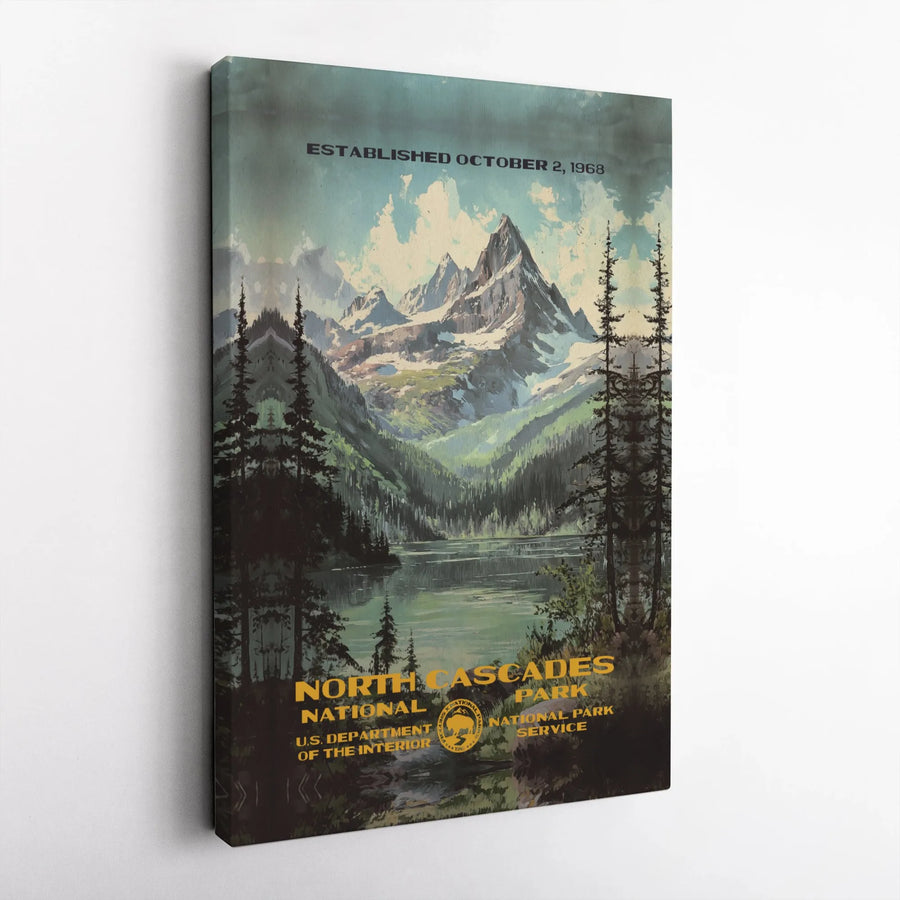 North Cascades National Park Canvas | Vintage Style Mountain Landscape Wall Art | Gallery Wrapped Premium Decor | Nature Lover Anniversary Gift