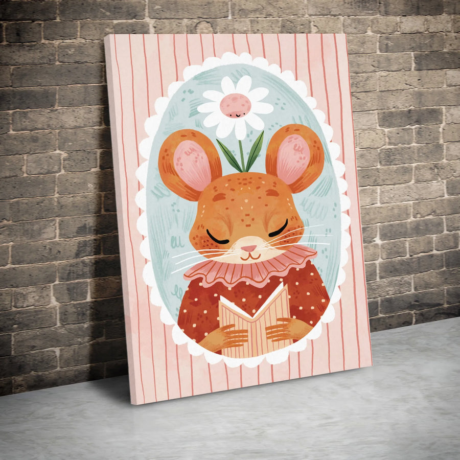 Whimsical Mouse Reading Book Canvas Print | Cute Woodland Animal Nursery Wall Art | Premium Gallery-Wrapped Gallery Quality | Gift for Kids Room Decor