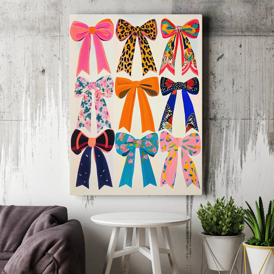 Colorful Bow Wall Art Print | Preppy Girly Room Decor | Premium Gallery Wrap Canvas | Aesthetic Trendy Gift For Her