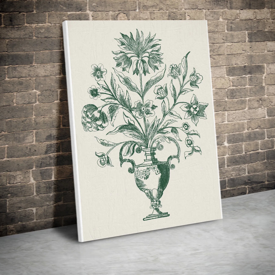 Vintage Floral Canvas Wall Art | Green Botanical Sketch Print | Premium Thick Gallery Canvas | Farmhouse Cottagecore Decor Gift