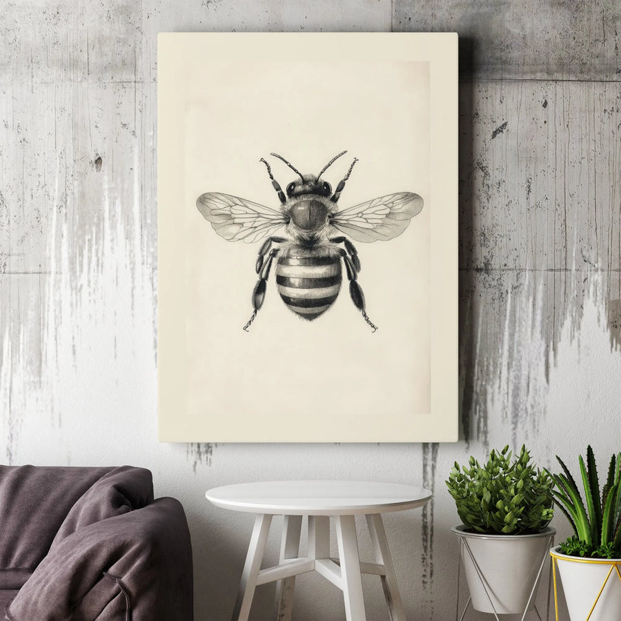 Honeybee Wall Art Canvas | Vintage Scientific Illustration Print | Premium Gallery Wrap Decor | Nature Lover Gift For Home Office