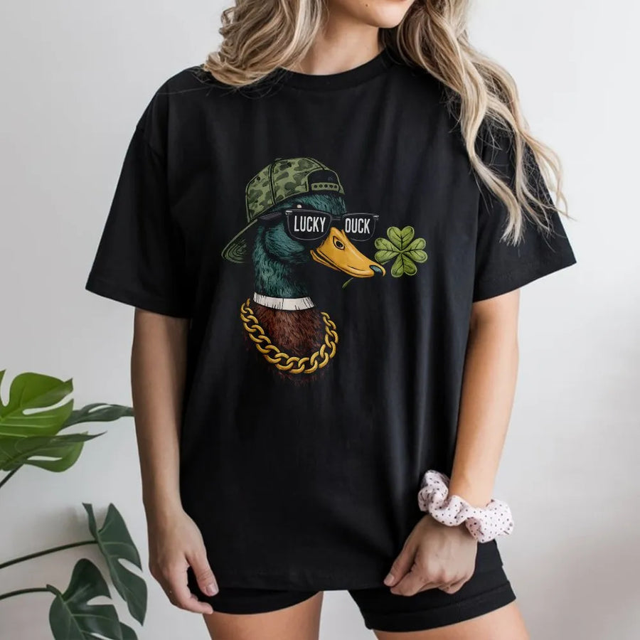 Lucky Duck St Patricks Day T-Shirt | Funny Mallard Hunter Graphic | 100% Premium Cotton | Gift for Duck Hunters and Irish Enthusiasts