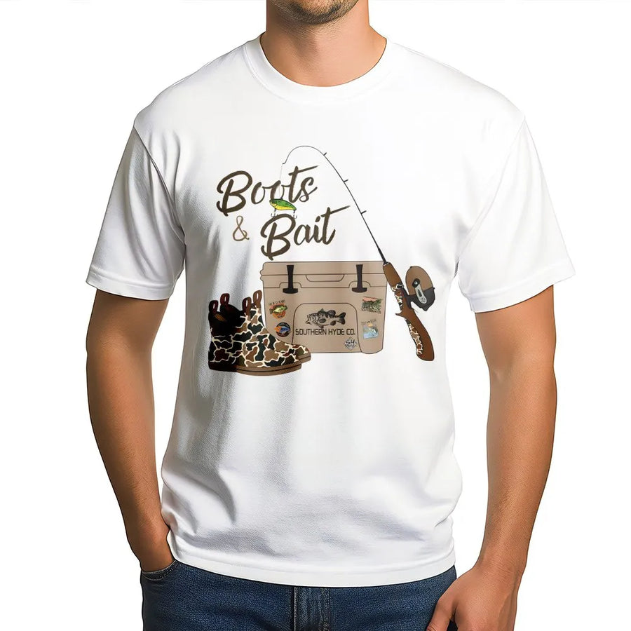 Boots And Bait Fishing T-Shirt | Country Style Bass Fishing Graphic | Premium Soft Cotton Tee | Gift For Anglers And Lake Lovers