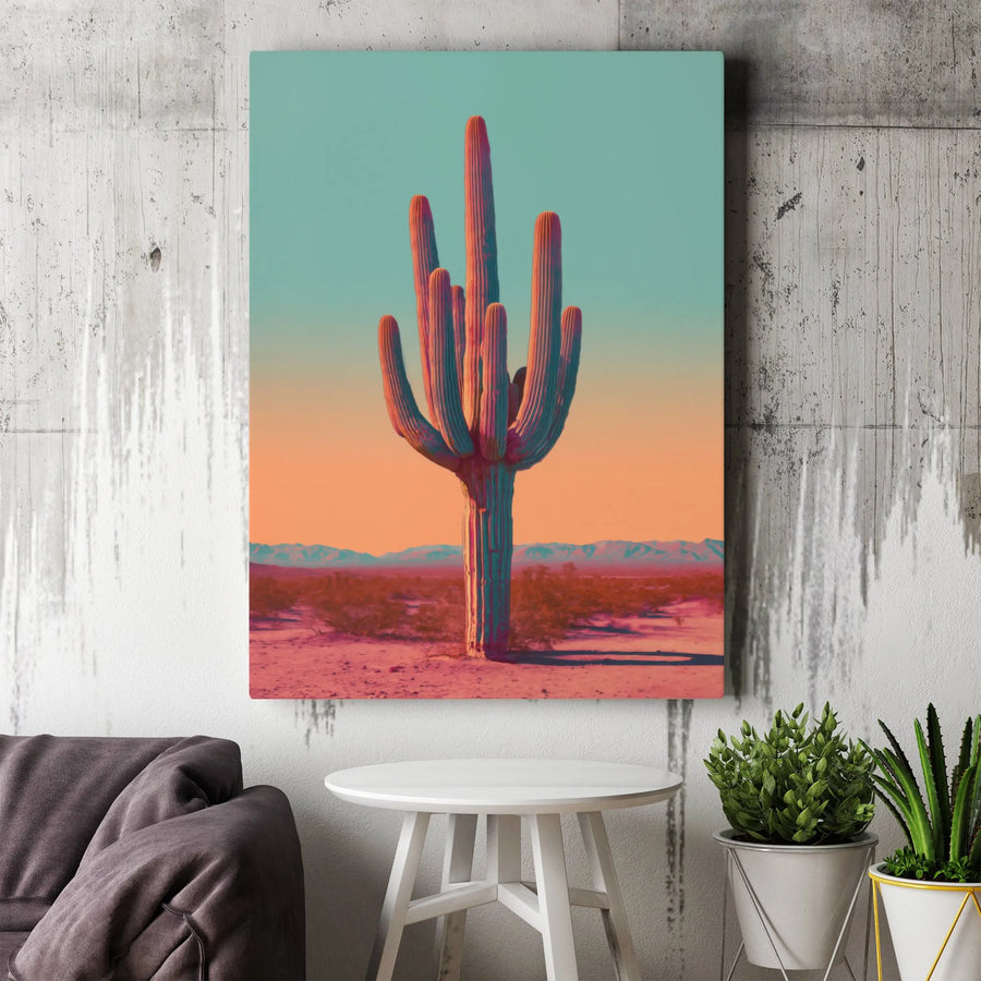 Saguaro Cactus Desert Wall Art | Vibrant Sunset Landscape Canvas Print | Premium 1.25-inch Gallery Wrap | Southwest Home Decor Gift