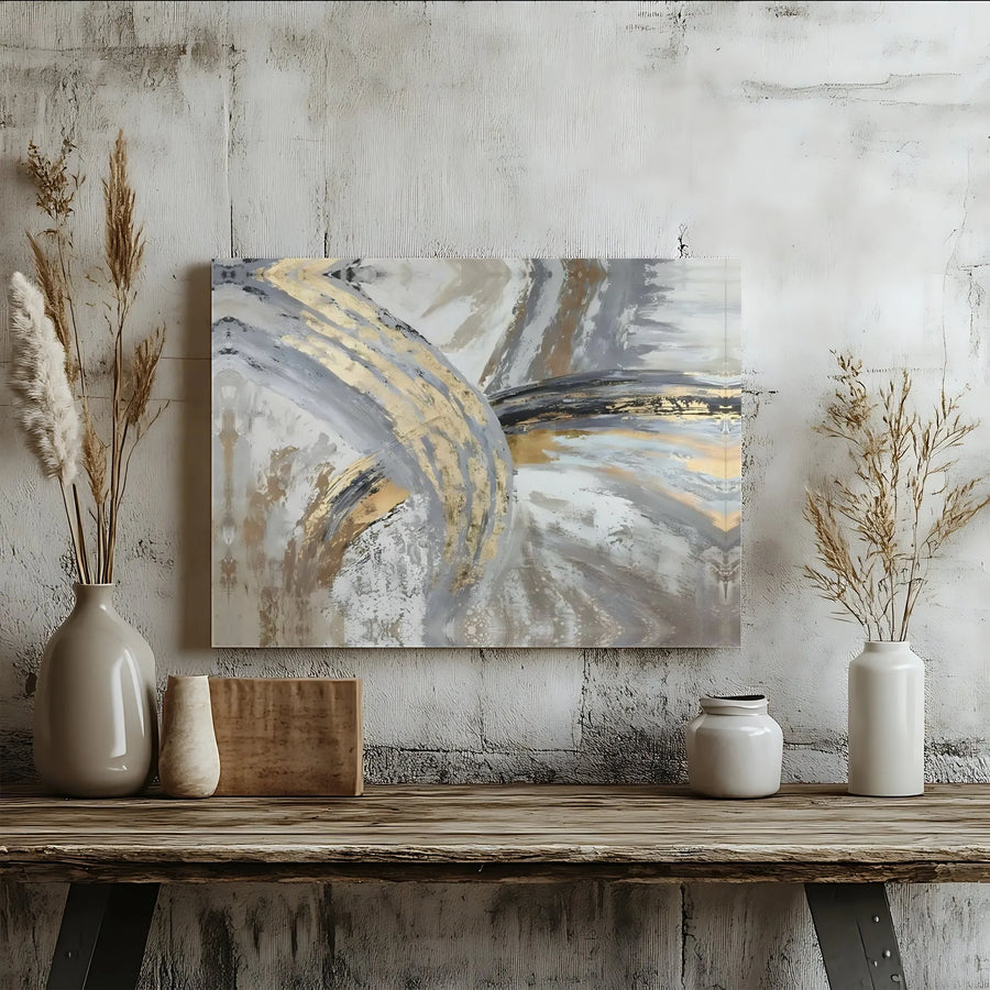 Abstract Canvas Wall Art | Modern Gold Accent Brushstroke Print | Premium Gallery Wrapped Canvas | Living Room & Office Decor Gift