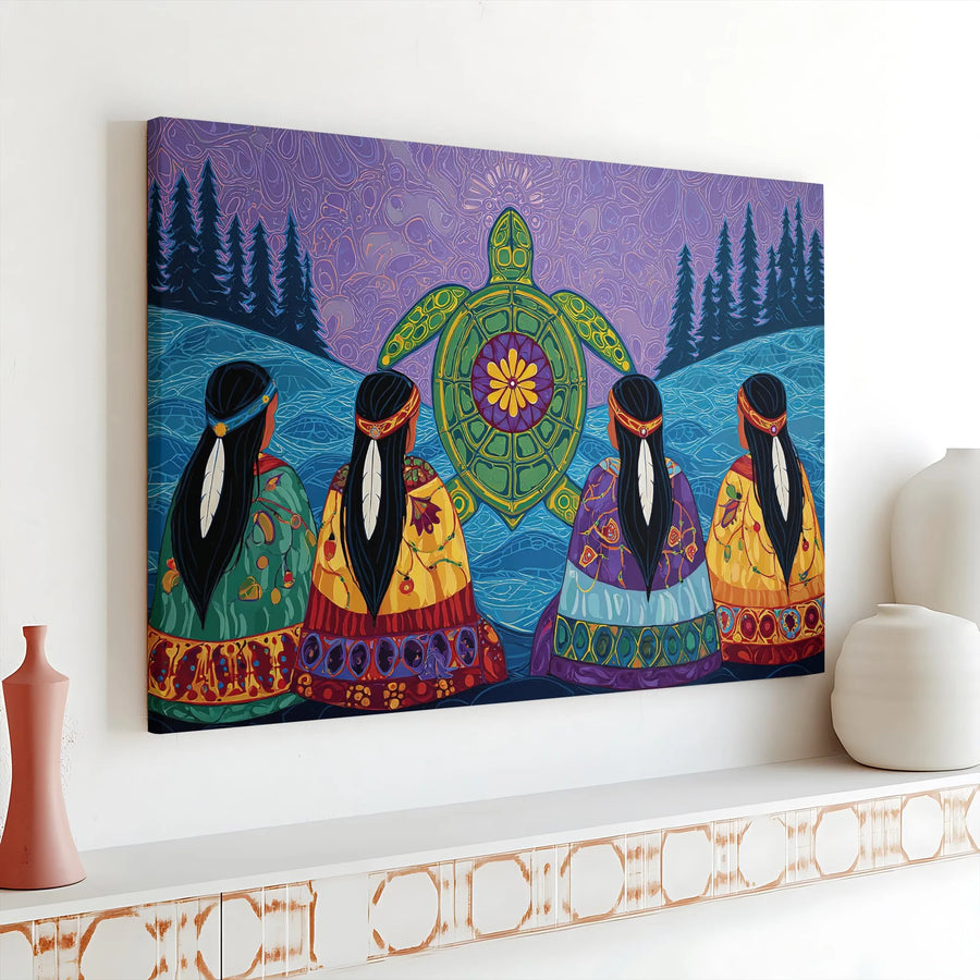 Indigenous Spirit Sea Turtle Wall Art | Native American Inspired Graphic Print | Premium 1.25 inch Gallery Wrapped Canvas | Home Decor Gift