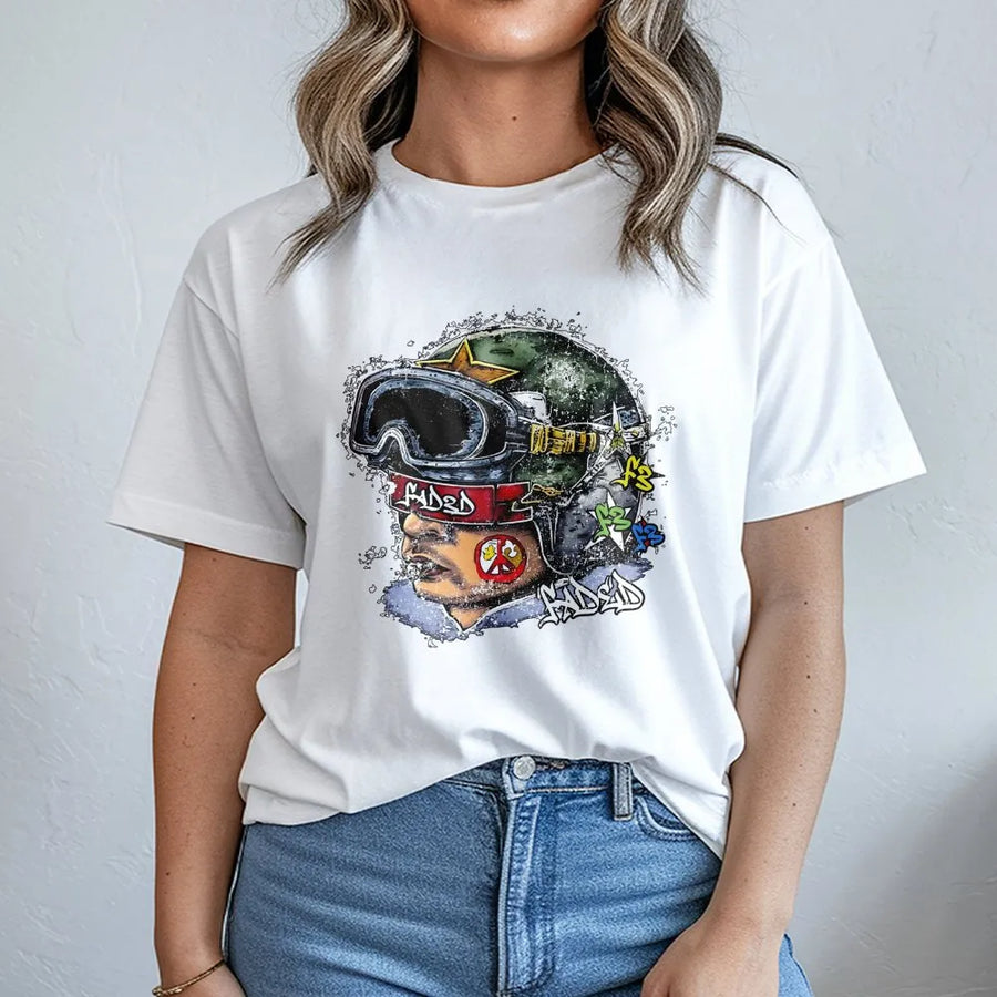 Graphic Streetwear T-Shirt | Edgy Urban Soldier Helmet Design | Premium 100% Cotton | Y2K Aesthetic Alternative Fashion Gift