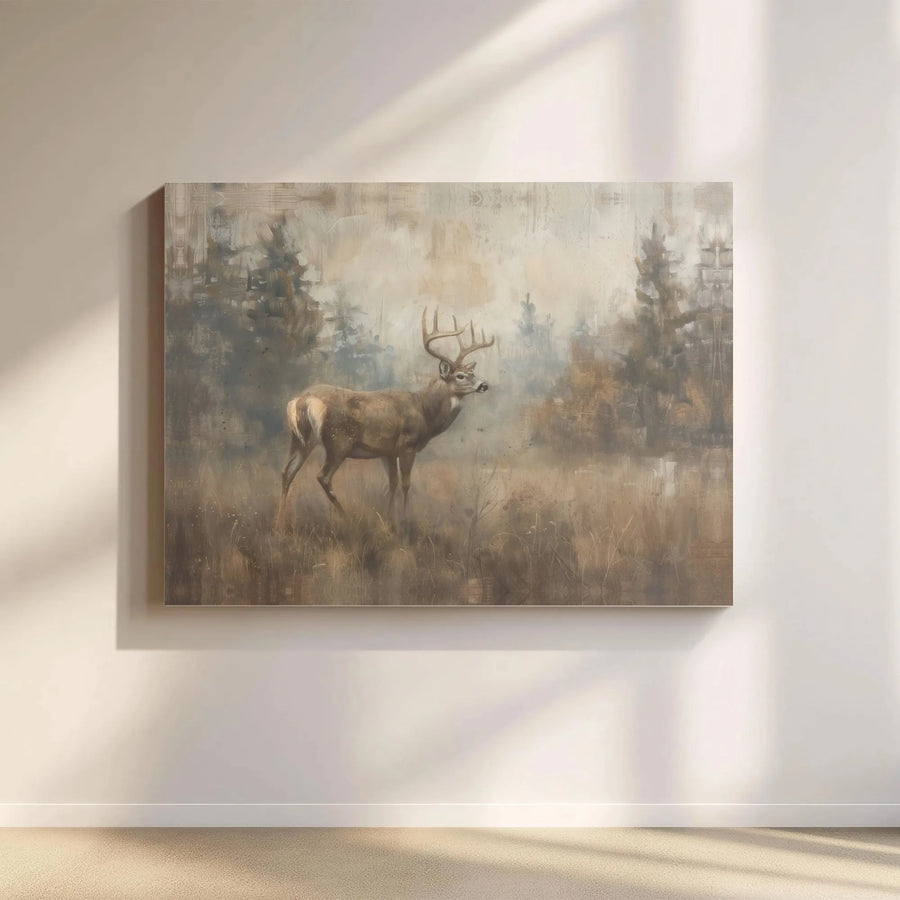 Whitetail Deer Canvas Wall Art | Rustic Forest Wildlife Painting | Gallery Wrapped Premium Decor | Nature Lover Gift for Cabin Home