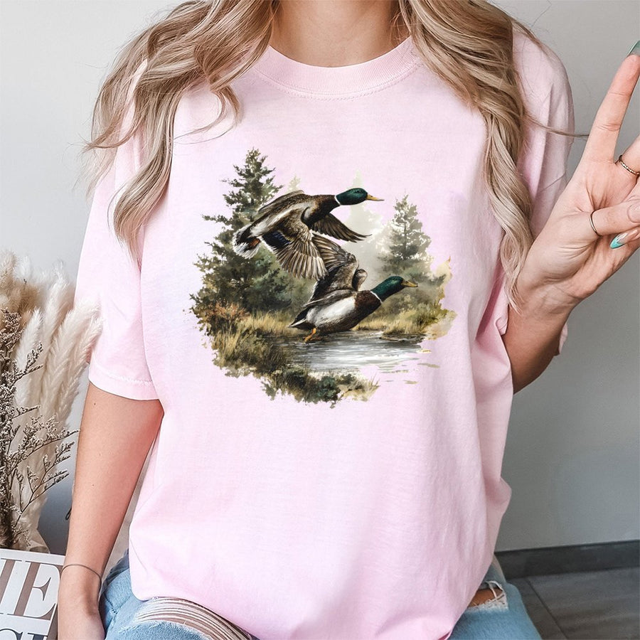 Mallard Duck T-Shirt | Vintage Wildlife Watercolor Art | 100% Cotton Premium Tee | Nature Lover Hunting Season Gift