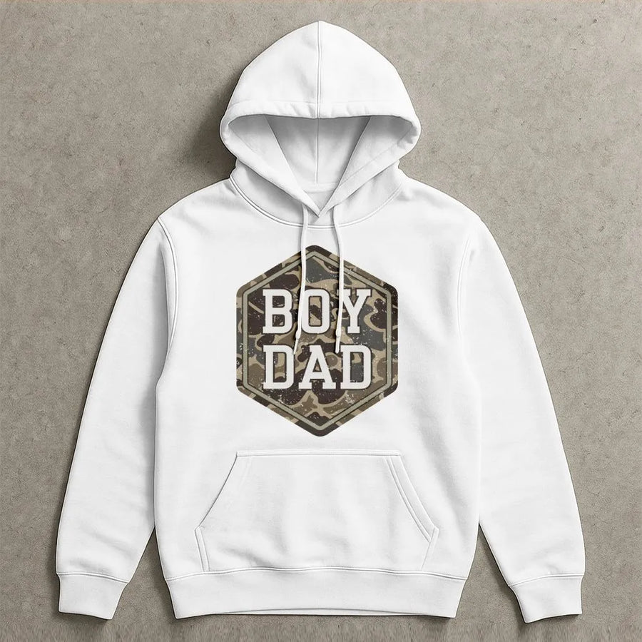 Boy Dad Camo Hoodie | Distressed Camouflage Graphic Tee | Premium Soft Cotton | Father's Day Gift for Husband