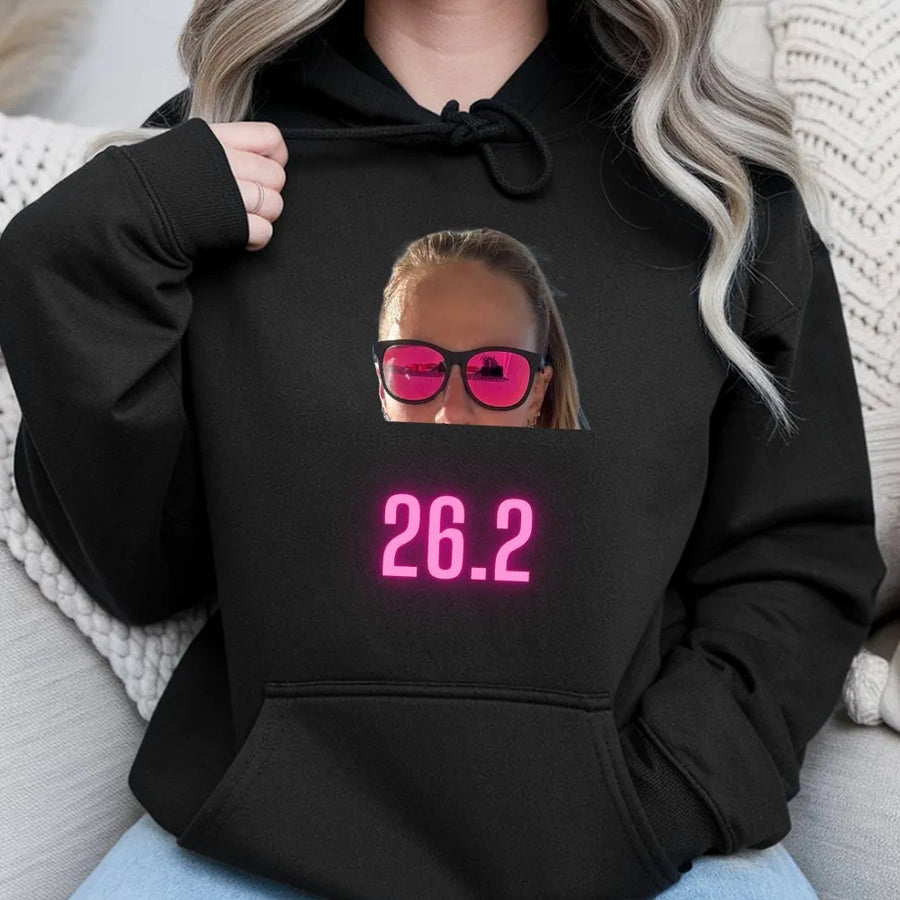 26.2 Marathon Hoodie | Pink Neon Sunglasses Design | Cotton-Blend Premium Apparel | Gift for Runners and Athletes