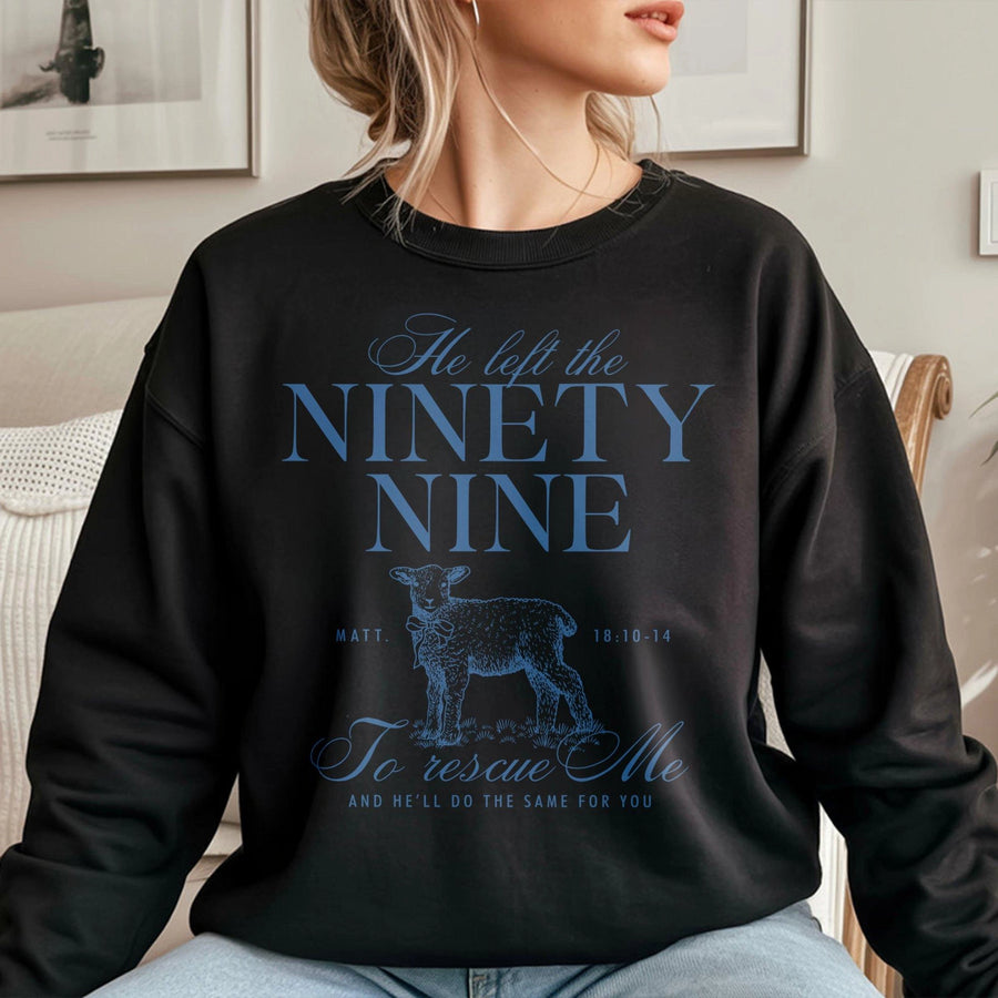 He Left The Ninety Nine To Rescue Me Sweatshirt | Christian Bible Verse Graphic | Premium Cotton Blend | Faith-Based Religious Gift For Women Men