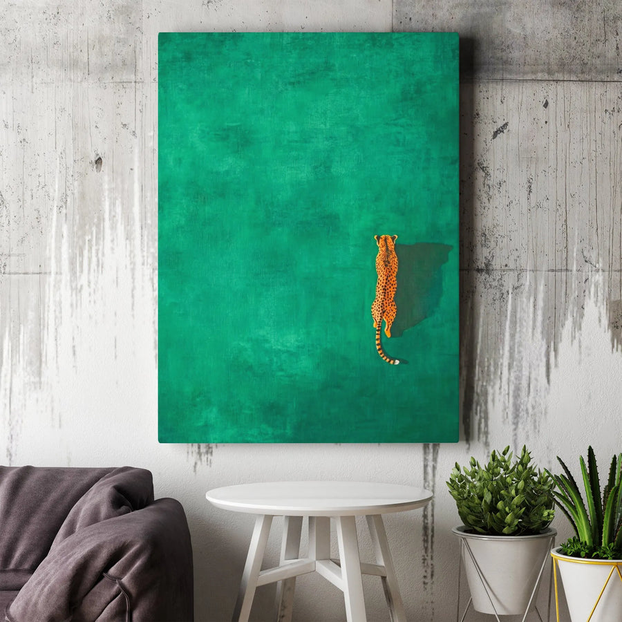 Cheetah Canvas Wall Art | Minimalist Top Down Animal Portrait | Premium Gallery Wrapped Decor | Modern Living Room Gift for Wildlife Lovers