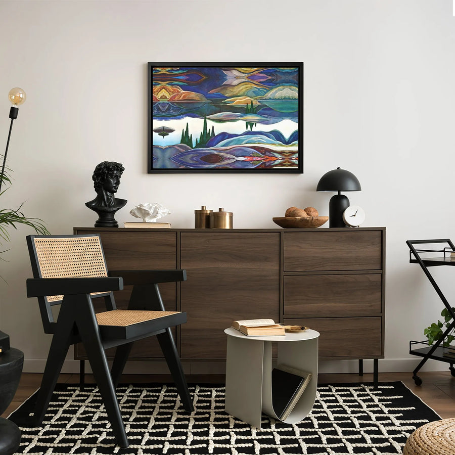 Abstract Surreal Landscape Canvas | Mirrored Reflection UFO Art | Premium 1.25-Inch Gallery Wrap | Modern Wall Decor for Home Office