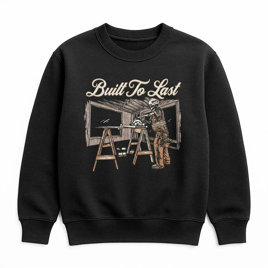 Carpenter Sweatshirt | Built To Last Skeleton Graphic Design | Premium Cotton Blend | Gift For Construction Worker & Blue Collar Dad