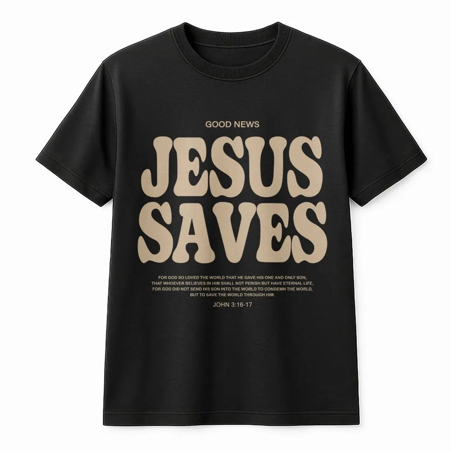 Jesus Saves T-Shirt | Retro Aesthetic Christian Apparel | Premium Soft Cotton Graphic Tee | Faithful Religious Gift for Men and Women