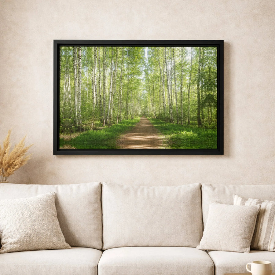 Birch Tree Forest Canvas Art | Sunlit Woodland Path Nature Print | Gallery-Quality 1.25" Wrap | Peaceful Landscape Home Decor Wall Art