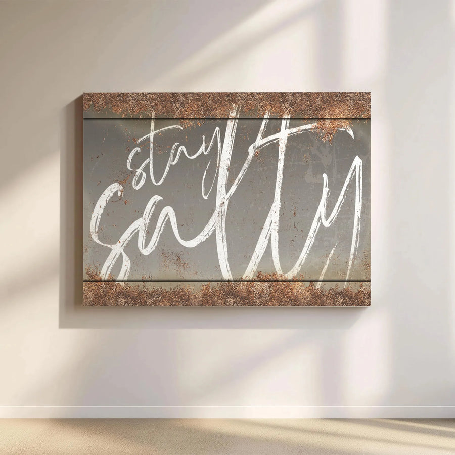 Stay Salty Canvas Wall Art | Industrial Rusted Metal Effect Print | Premium Gallery Wrapped Canvas | Coastal Home & Beach House Gift