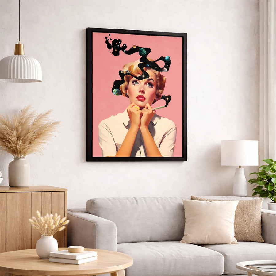 Surreal Pop Art Canvas Print | Retro Galaxy Woman Wall Art | Premium Gallery Wrapped Decor | Unique Living Room Gift