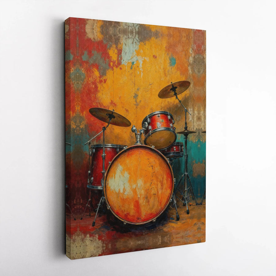 Drum Set Canvas Wall Art | Abstract Drum Kit Painting Print | Premium 1.25" Thick Canvas | Music Room Decor Gift for Musician