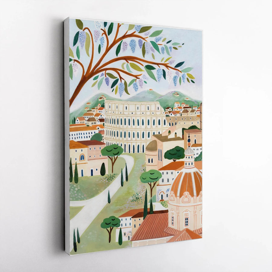 Rome Italy Wall Art | Colosseum Illustrative Travel Print | Premium 1.25-Inch Gallery Canvas | Mediterranean Home Decor Gift