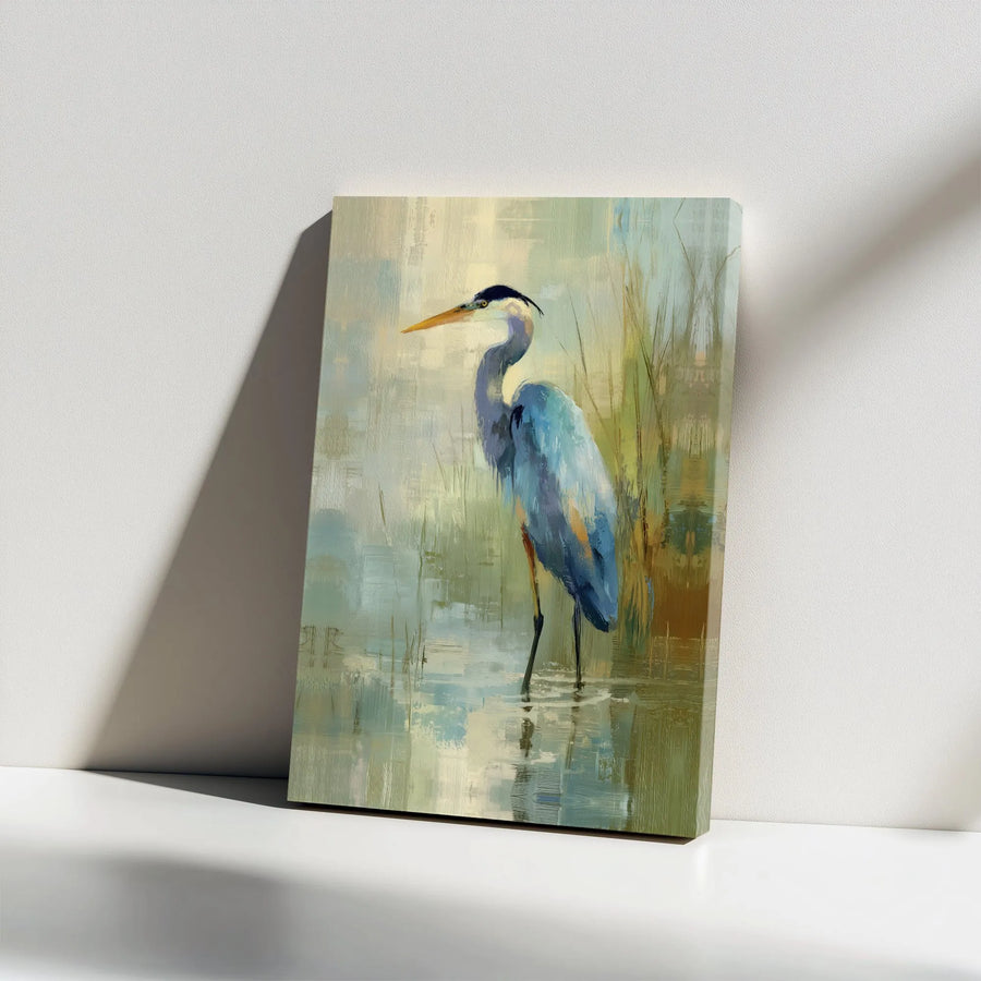 Blue Heron Canvas Wall Art | Abstract Coastal Bird Painting | Premium Thick Gallery Wrapped Canvas | Modern Farmhouse Decor Gift for Nature Lovers
