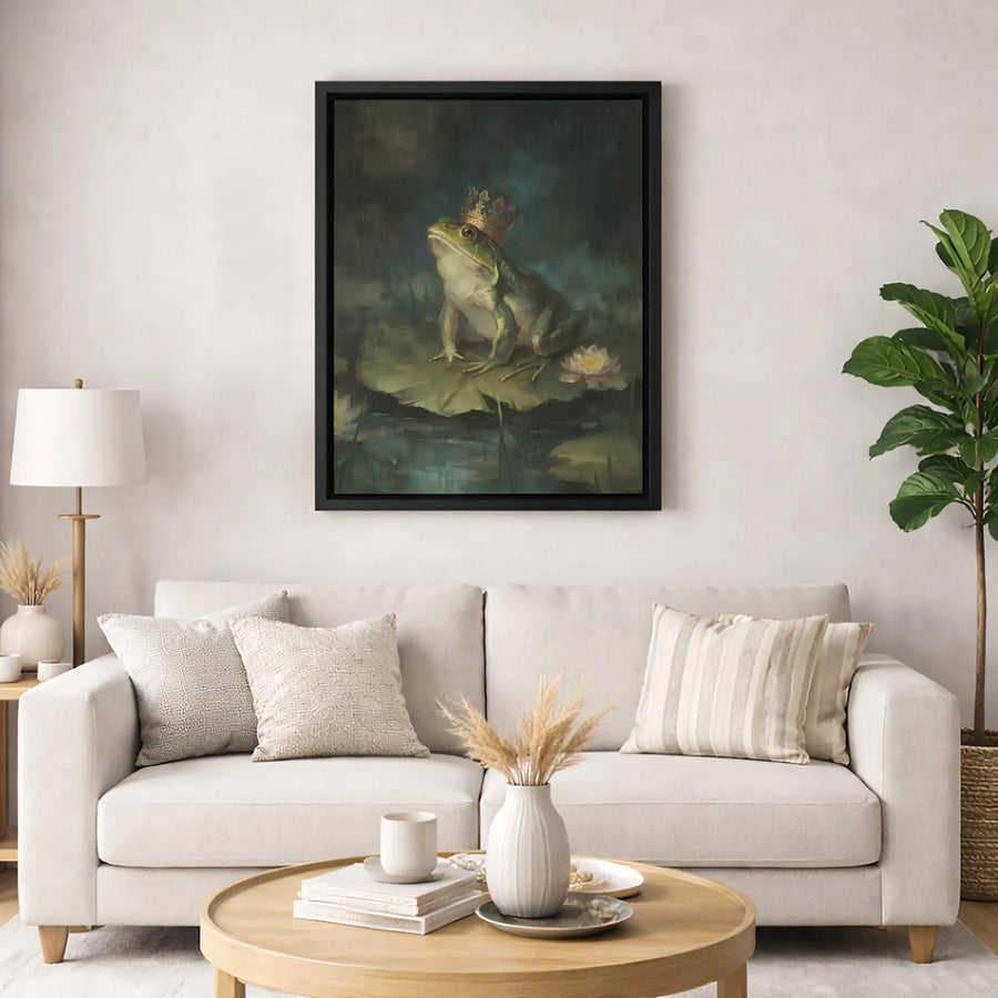 King Frog Wall Art | Vintage Oil Painting Style Frog with Crown | Premium Gallery Wrapped Canvas | Whimsical Nature Home Decor Gift