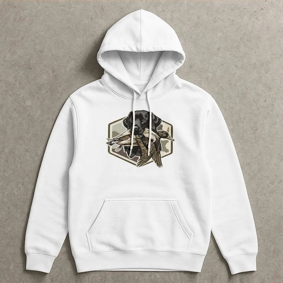 Duck Hunting Hoodie | Vintage Black Lab Retriever Graphic | Soft Cotton Blend | Gift for Hunter, Outdoorsman Apparel